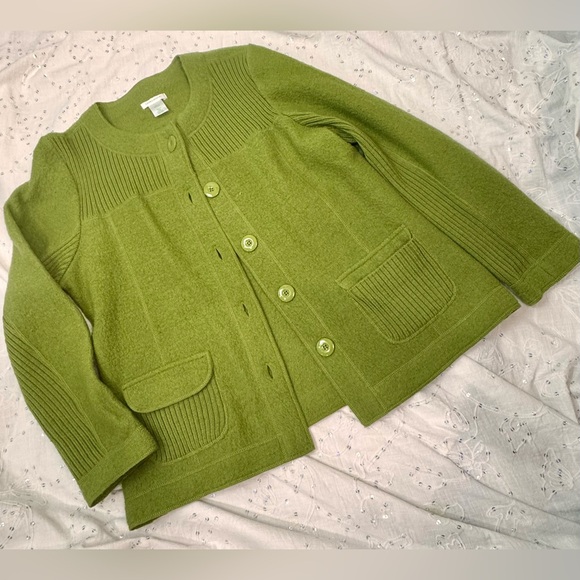 Laura Ashley Sweaters - Laura Ashley 100% Wool Cardigan Jacket Moss Green Size L
